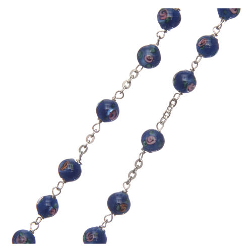 Rosary in blue decorated glass and 925 silver, 6 mm beads 3