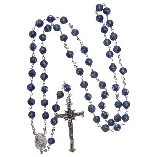 Rosary in blue decorated glass and 925 silver, 6 mm beads 4