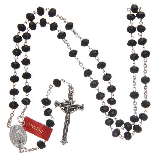 Crystal rosary black beads 4x6 mm 925 silver chain 4