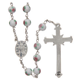 Terços Prata: Terço vidro decorado branco corrente prata 925 diâmetro 6 mm