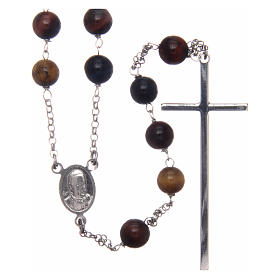 AMEN rosary in rhodium-plated 925 silver with round tiger's eye beads