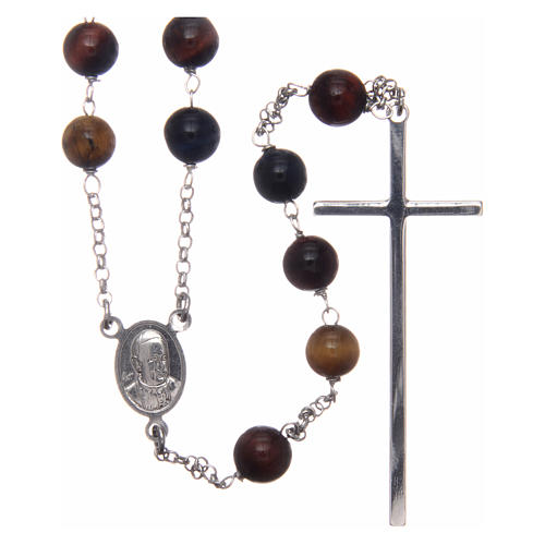 AMEN rosary in rhodium-plated 925 silver with round tiger's eye beads 2