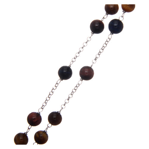 AMEN rosary in rhodium-plated 925 silver with round tiger's eye beads 3