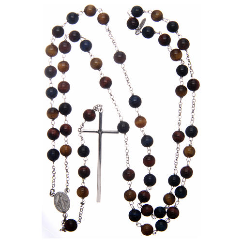 AMEN rosary in rhodium-plated 925 silver with round tiger's eye beads 4