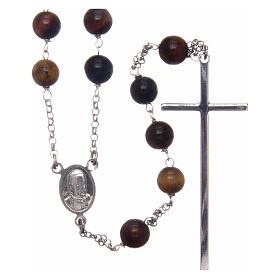 AMEN classic rosary 925 silver finished in rhodium and tiger eye round beads