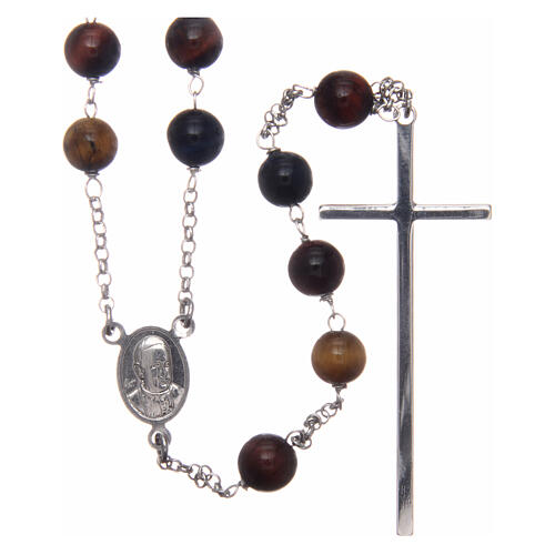 AMEN classic rosary 925 silver finished in rhodium and tiger eye round beads 2