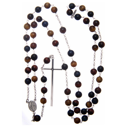 AMEN classic rosary 925 silver finished in rhodium and tiger eye round beads 4