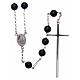 AMEN rosary in rhodium-plated 925 silver with round onyx beads s1