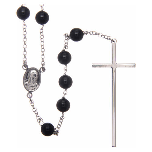AMEN classic rosary 925 silver and onyx finished in rhodium round beads 2