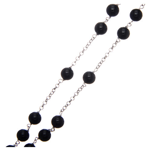 AMEN classic rosary 925 silver and onyx finished in rhodium round beads 3