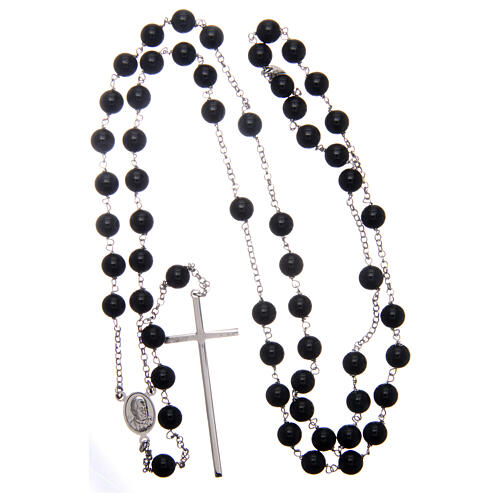 AMEN classic rosary 925 silver and onyx finished in rhodium round beads 4