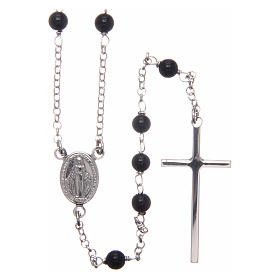 AMEN rosary in rhodium-plated 925 silver with round onyx beads