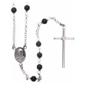 AMEN rosary in rhodium-plated 925 silver with round onyx beads