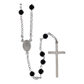 AMEN rosary in rhodium-plated 925 silver with round onyx beads