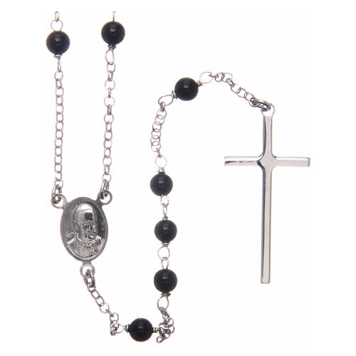 AMEN rosary in rhodium-plated 925 silver with round onyx beads 2