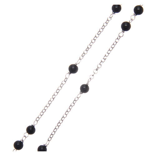 AMEN rosary in rhodium-plated 925 silver with round onyx beads 3