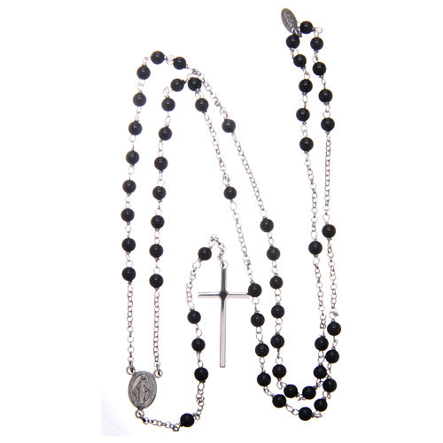 AMEN rosary in rhodium-plated 925 silver with round onyx beads 4