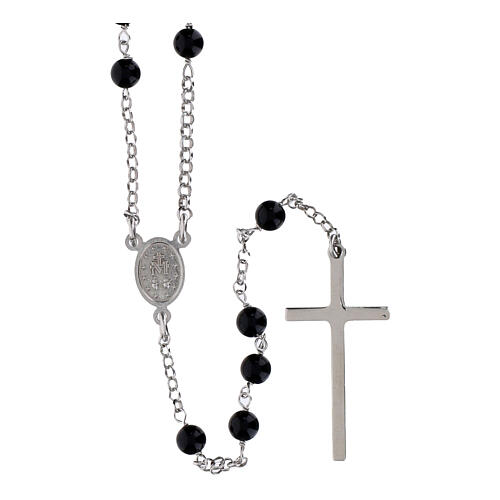 AMEN rosary in rhodium-plated 925 silver with round onyx beads 2