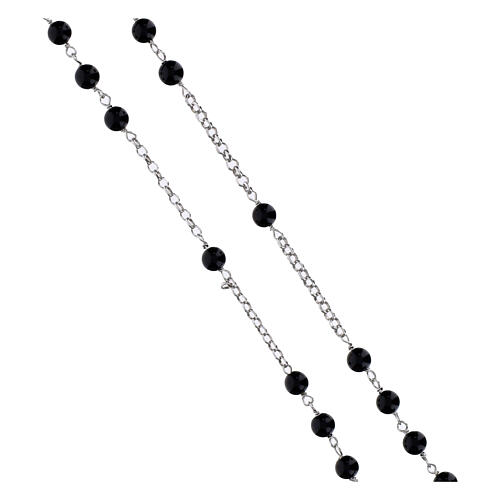 AMEN rosary in rhodium-plated 925 silver with round onyx beads 3
