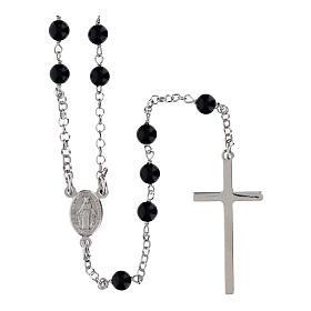 AMEN classic rosary 925 silver finished in rhodium and round onyx beads