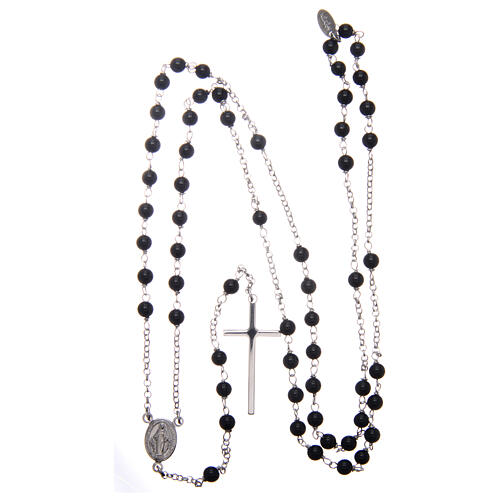 AMEN classic rosary 925 silver finished in rhodium and round onyx beads 4