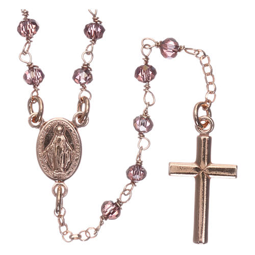 AMEN rosary in pink 925 silver with purple crystals and round beads 1