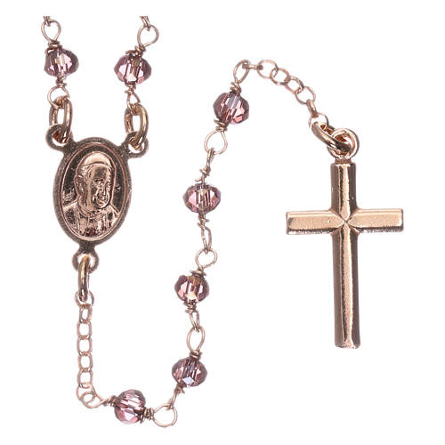 AMEN rosary in pink 925 silver with purple crystals and round beads 2