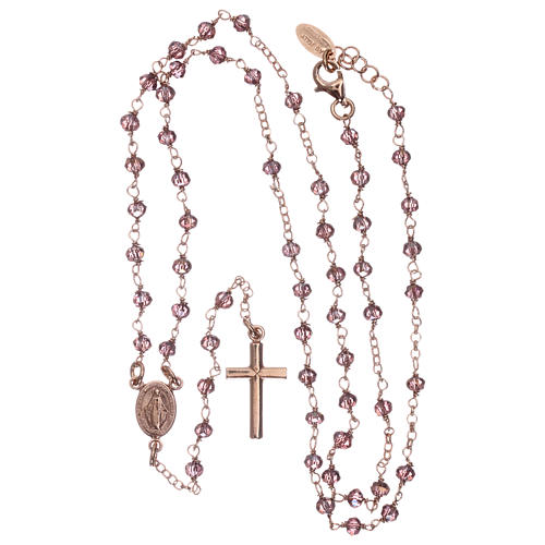 AMEN rosary in pink 925 silver with purple crystals and round beads 4