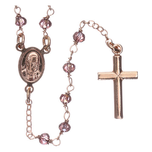 AMEN rosary 925 silver with rosé finish violet crystals round beads 2