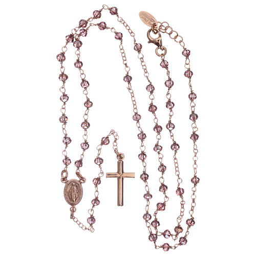 AMEN rosary 925 silver with rosé finish violet crystals round beads 4