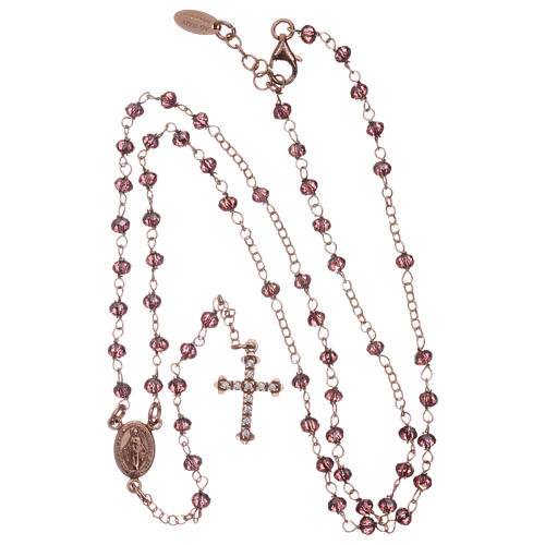 AMEN rosary in pink 925 silver with purple crystals, white rhinestones and round beads 4