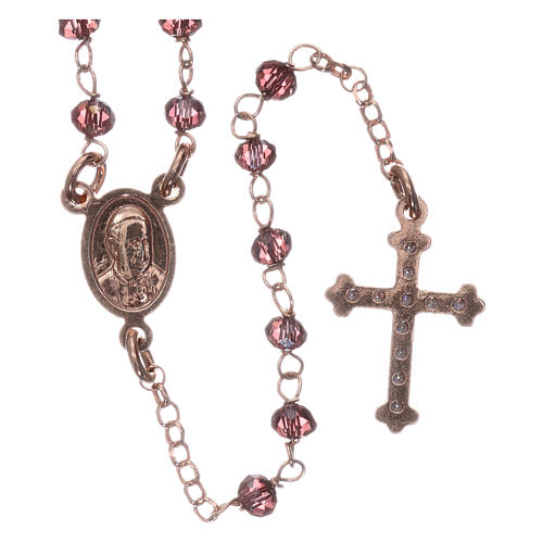 Rosario AMEN arg 925 rosé cristalli viola zirconi bianchi grano tondo 2