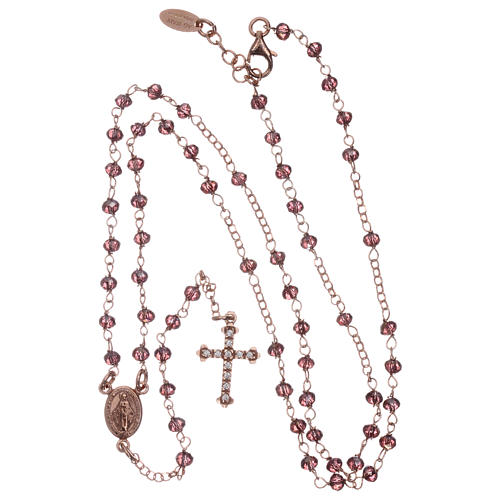 Rosario AMEN arg 925 rosé cristalli viola zirconi bianchi grano tondo 4