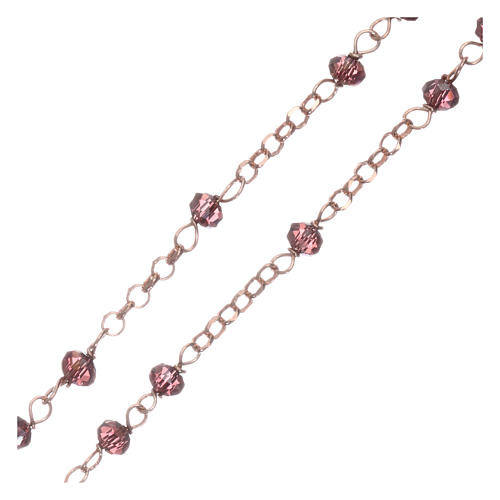 Różaniec AMEN ag 925 rose' kryształy fioletowe cyrkonie białe koralik okrągły 3