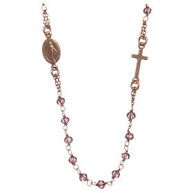 AMEN rosary in pink 925 silver with purple crystals 