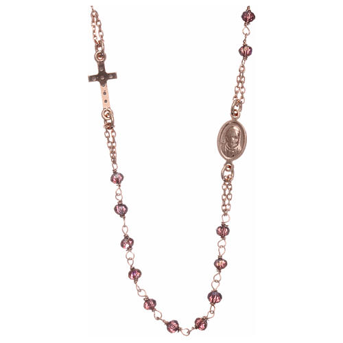 AMEN rosary in pink 925 silver with purple crystals and white rhinestones 2