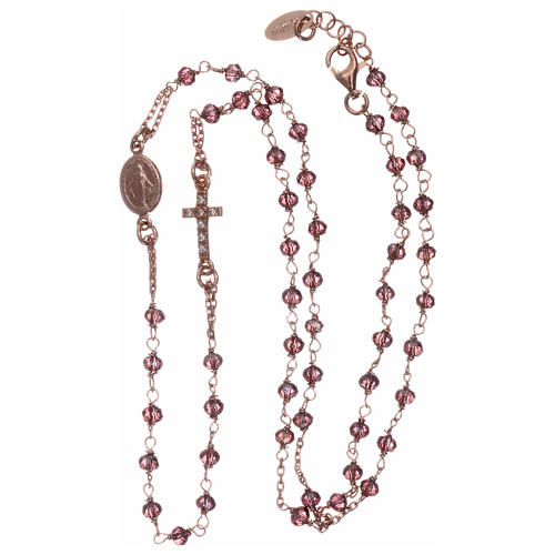 AMEN rosary in pink 925 silver with purple crystals and white rhinestones 3