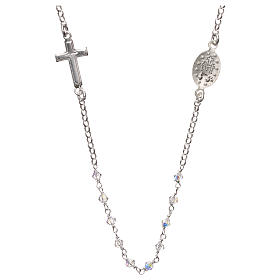 Rosary necklace in 925 silver and transparent crystals