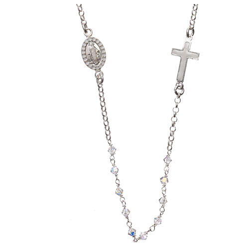 Rosary necklace in 925 silver and transparent crystals 1