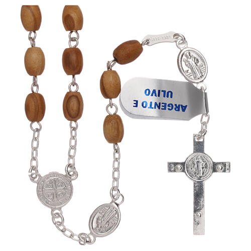 Rosary with St Benedict's pater, 925 silver and olivewood 2