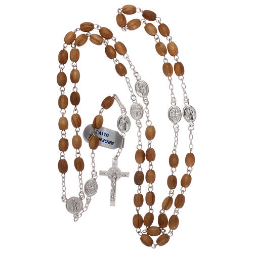 Rosary with St Benedict's pater, 925 silver and olivewood 4