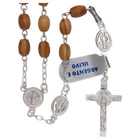Rosary St Benedict medals as Our Father 925 silver and olive wood