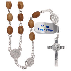 Rosary St Benedict medals as Our Father 925 silver and olive wood