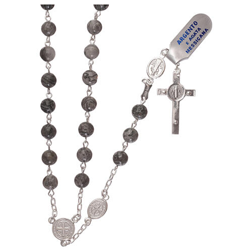 Rosary with Saint Benedict's pater, 925 silver and Mexican agate 2