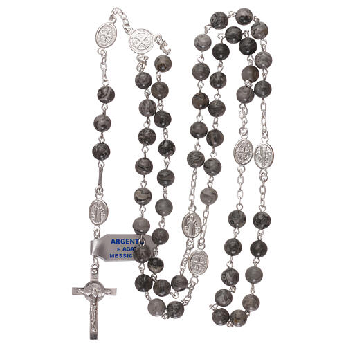 Rosary with Saint Benedict's pater, 925 silver and Mexican agate 4