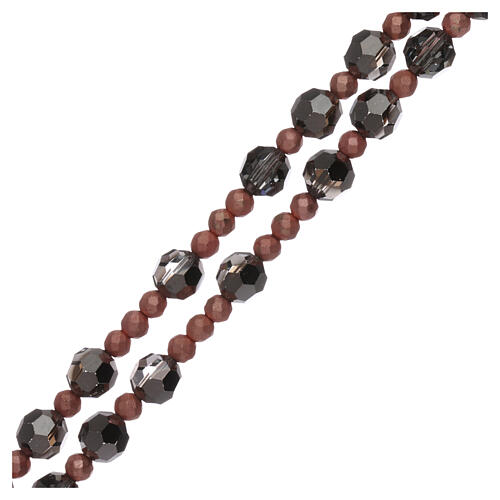 Rose rosary in cable with grey strass beads 3