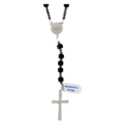 Rosary with cross in 925 silver and cube beads in black glass 2