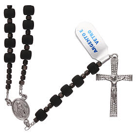 Rosary 925 silver cross and cubic beads of black glass
