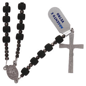 Rosary 925 silver cross and cubic beads of black glass