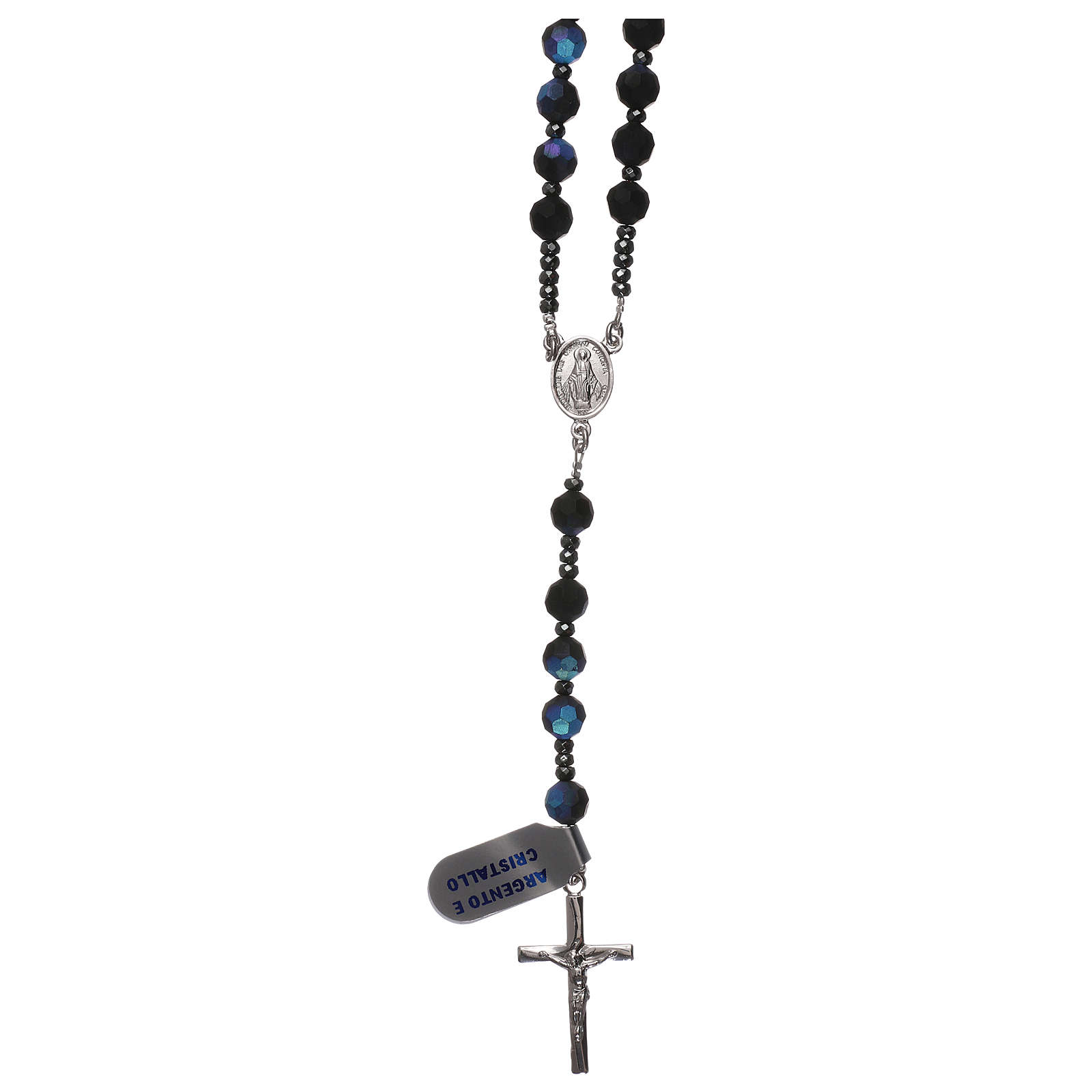 ROSARY SR58 CRYSTAL LOOK BLACK BEADS BLACK CROSS MOTHER MARY CHARM